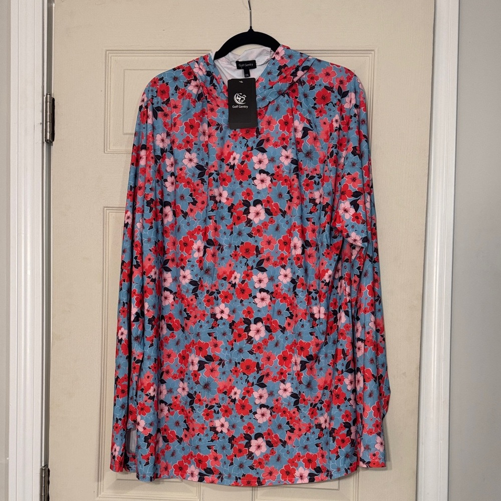Floral Long Sleeve Men's Shirt - Red and Blue